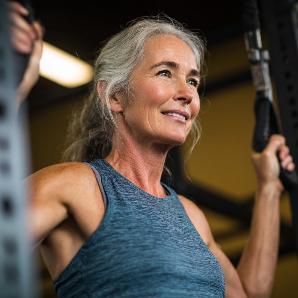 Mature adult engaging in functional fitness training at FlexoriaenR facility